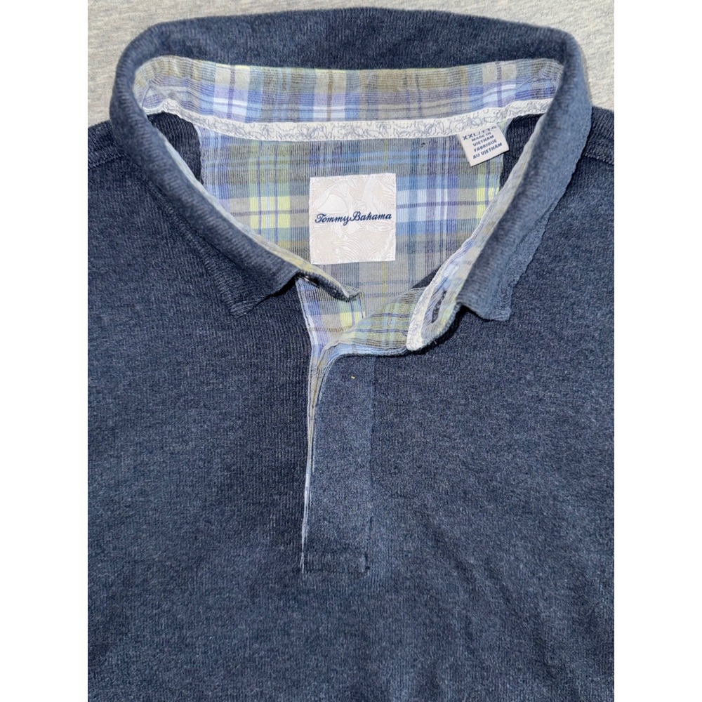 Tommy Bahama Mens Blue Heather Long Sleeve Polo Shirt Size XXL 1/4 Quarter Snap